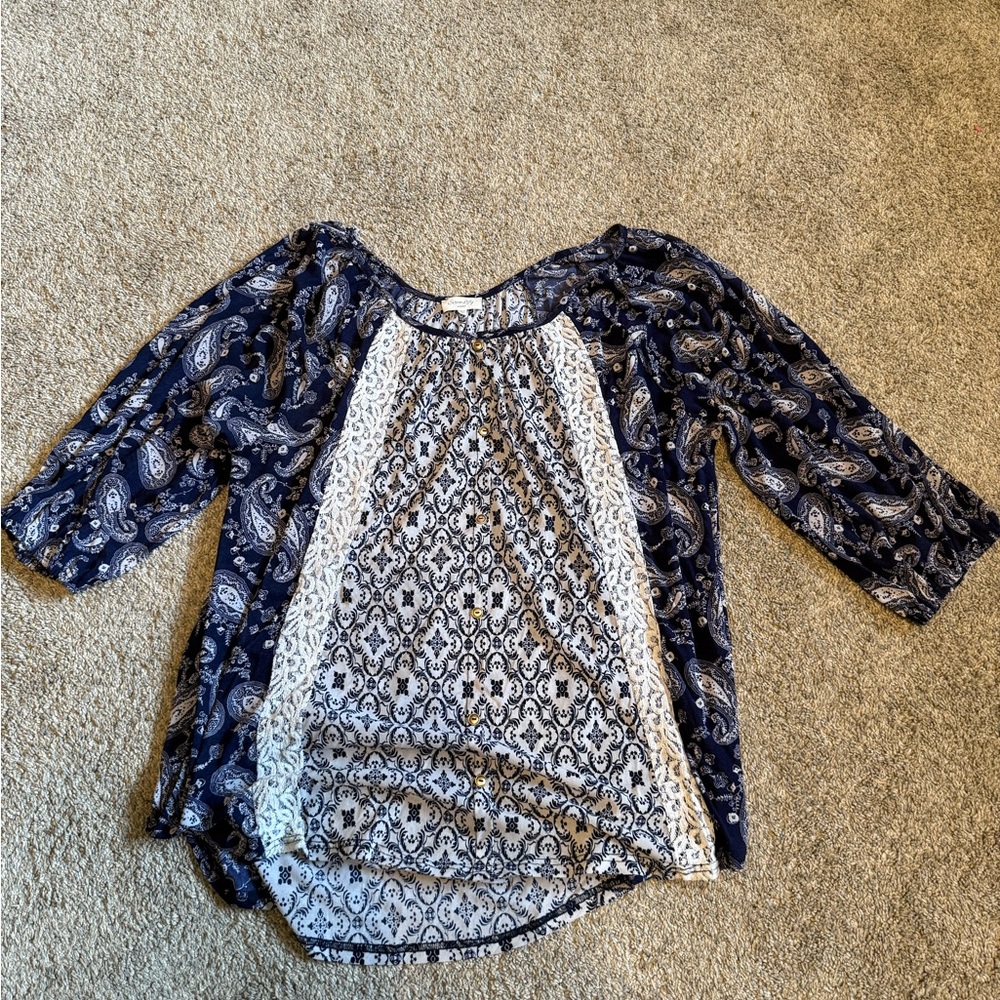 Siren Lily Navy and White Paisley Blouse